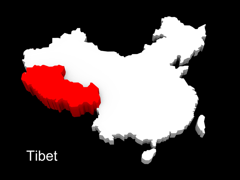 Map showing Tibet in relation to China